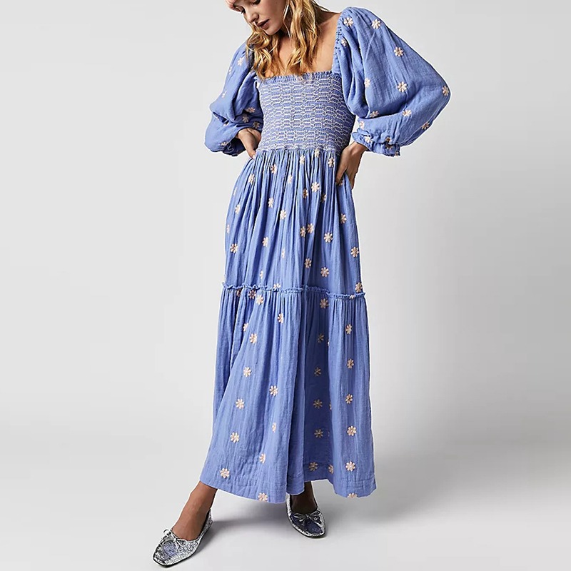 🔥HOT SALE🔥Beach Style Ruffle Swing A-Line Maxi Bohemian Floral Dress