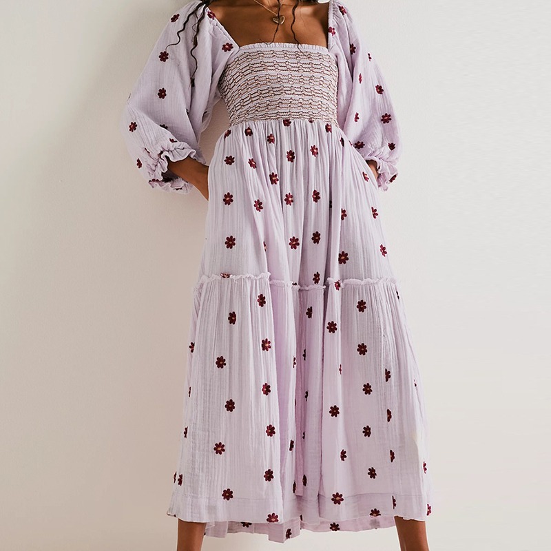 🔥HOT SALE🔥Beach Style Ruffle Swing A-Line Maxi Bohemian Floral Dress
