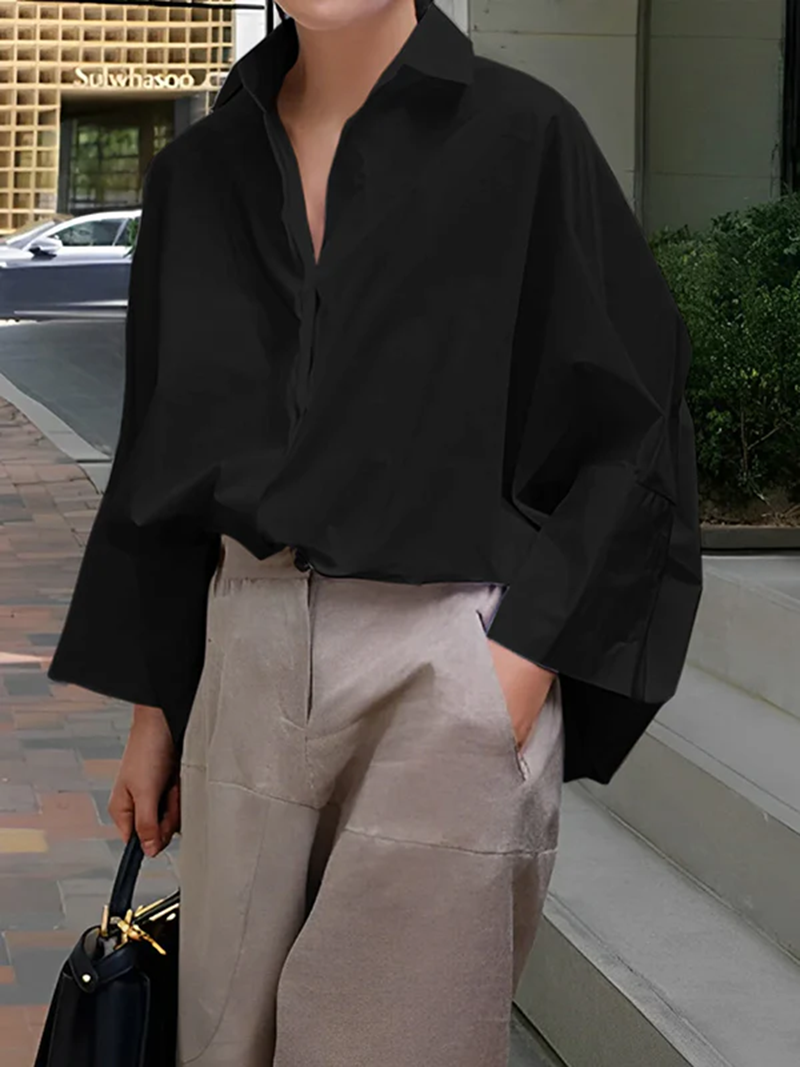 Long Sleeves Loose Light weight Solid Color Lapel Collar Blouses&Shirts Tops(BUY 2 FREE SHIPPING)