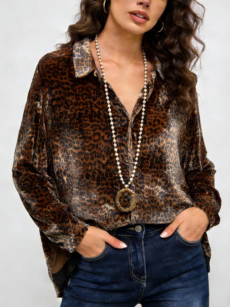 Woman's Leopard Print Collared Top