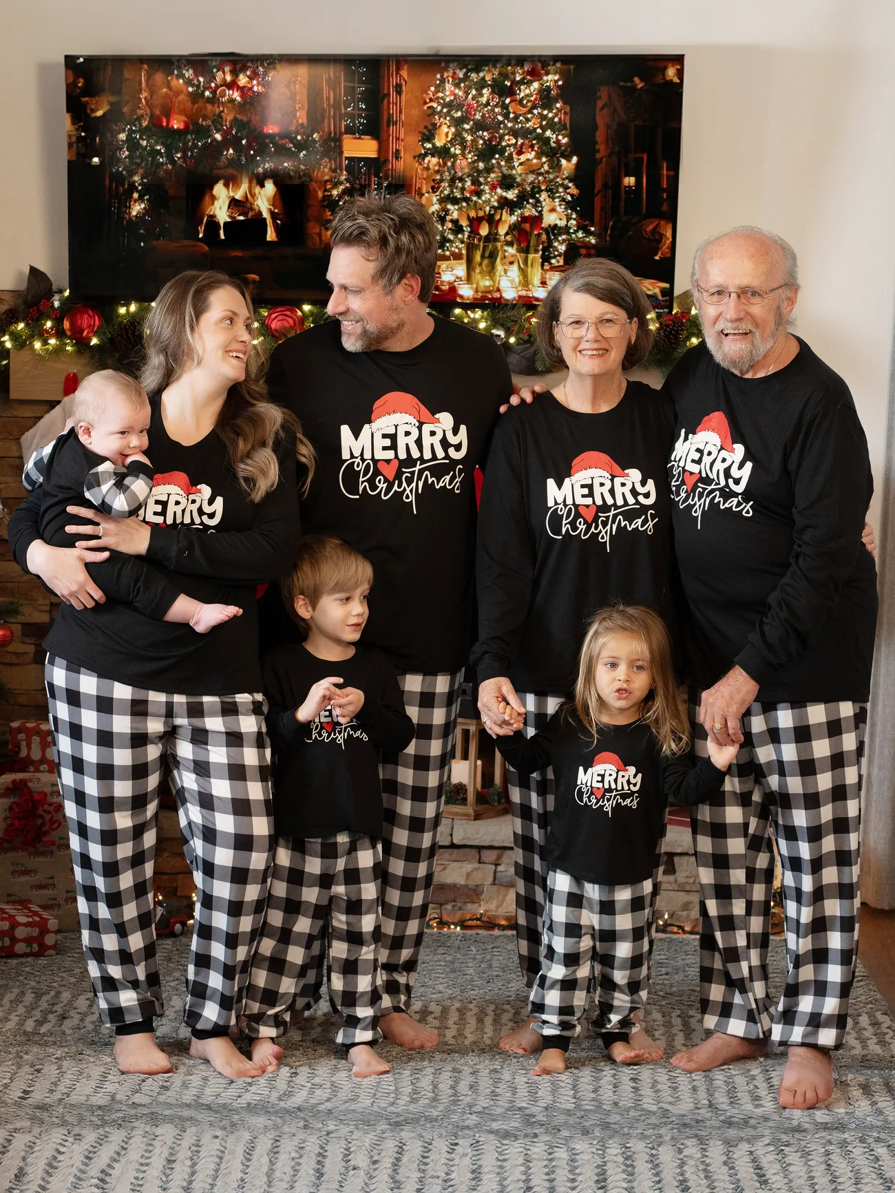 🌲🎁Family Christmas  Long-sleeve Black White Letters Pajamas