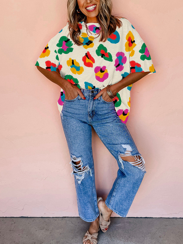 Women's Colorful Leopard Print Oversized T-Shirt
