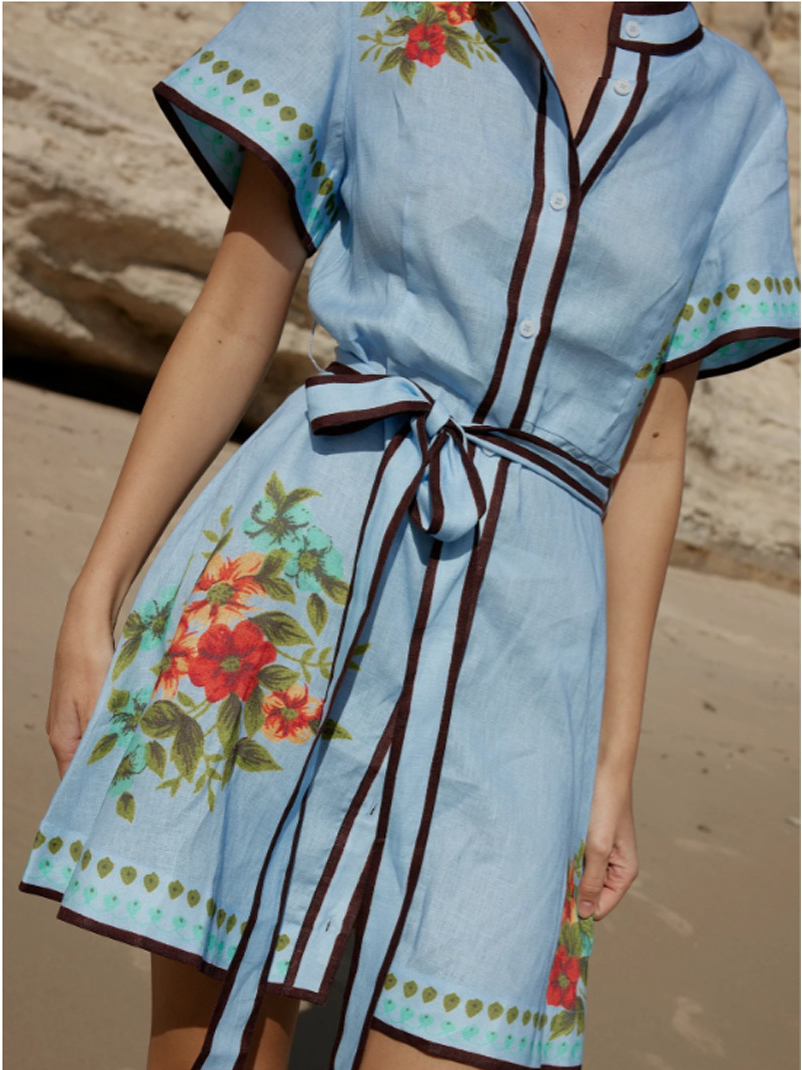 Women's Floral Print Belted Mini Shirt Dress