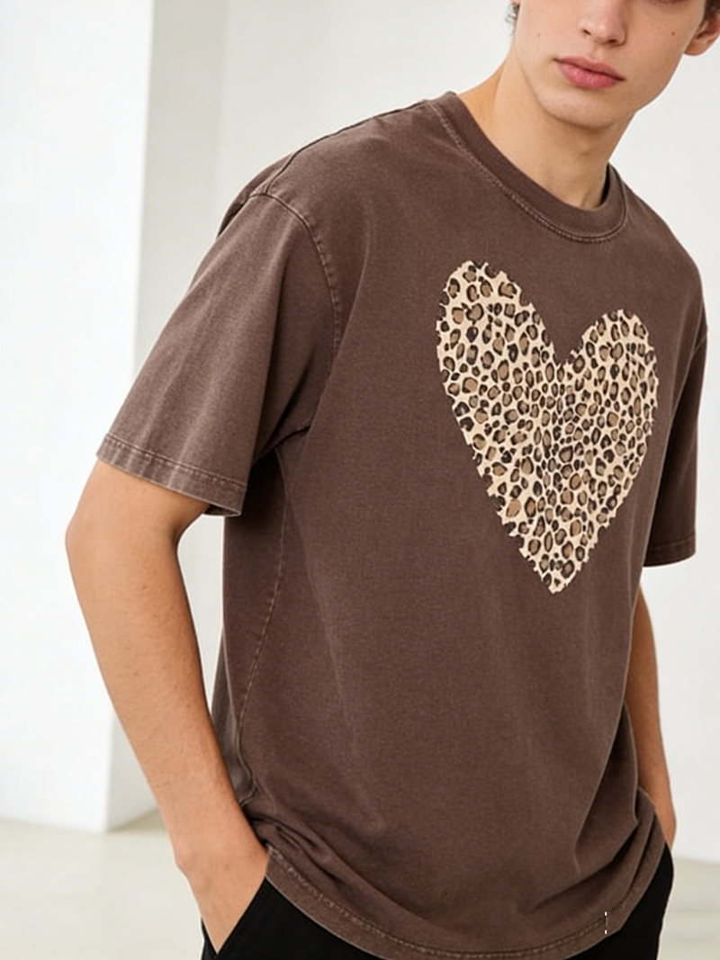 Valentine's Day New Arrivals-Couple's Heart-Shaped Leopard Print T-Shirt