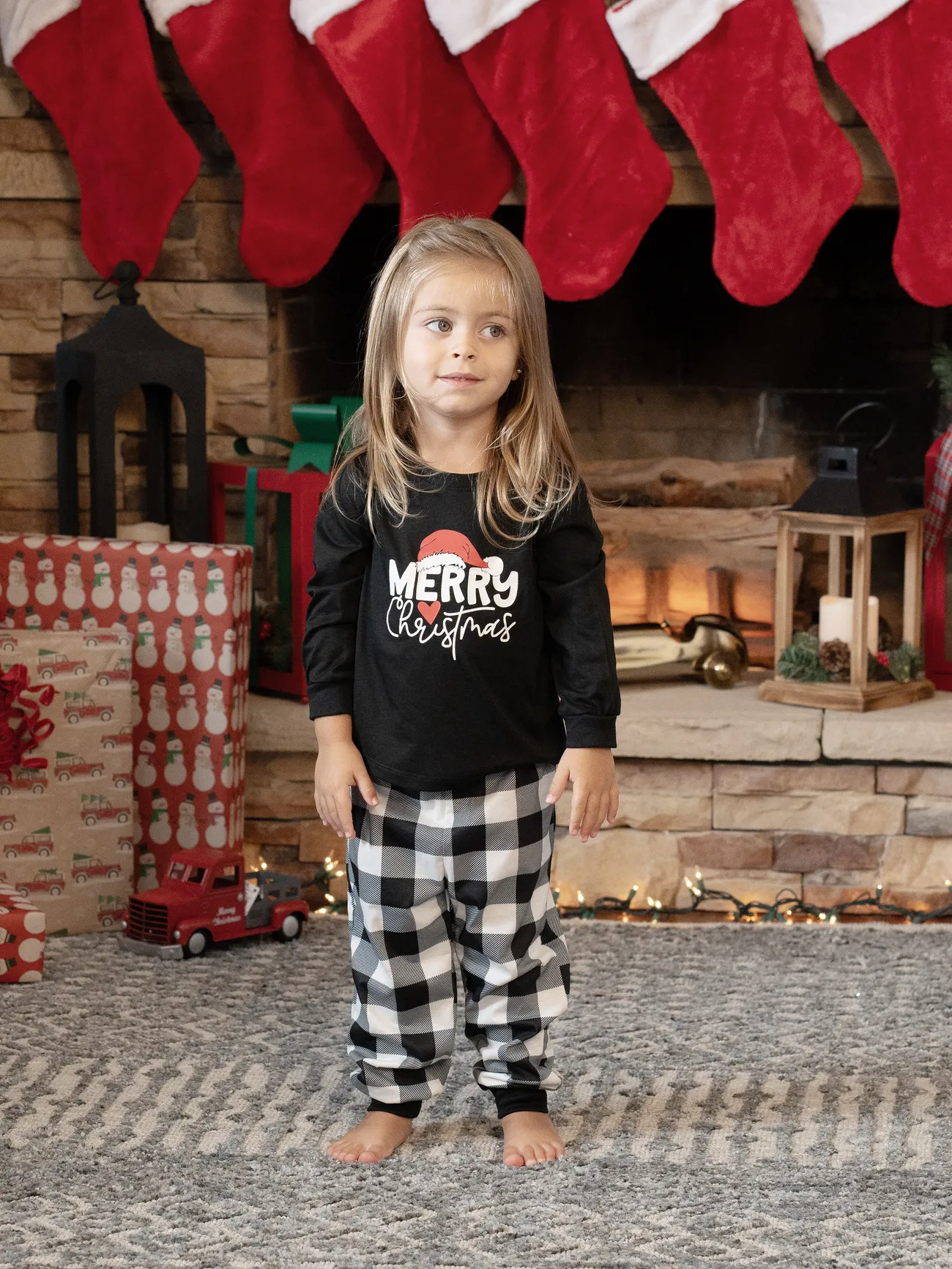 🌲🎁Family Christmas  Long-sleeve Black White Letters Pajamas