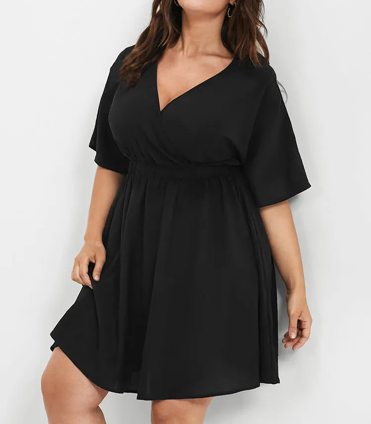 V NECK FLARED SHORT DRESS