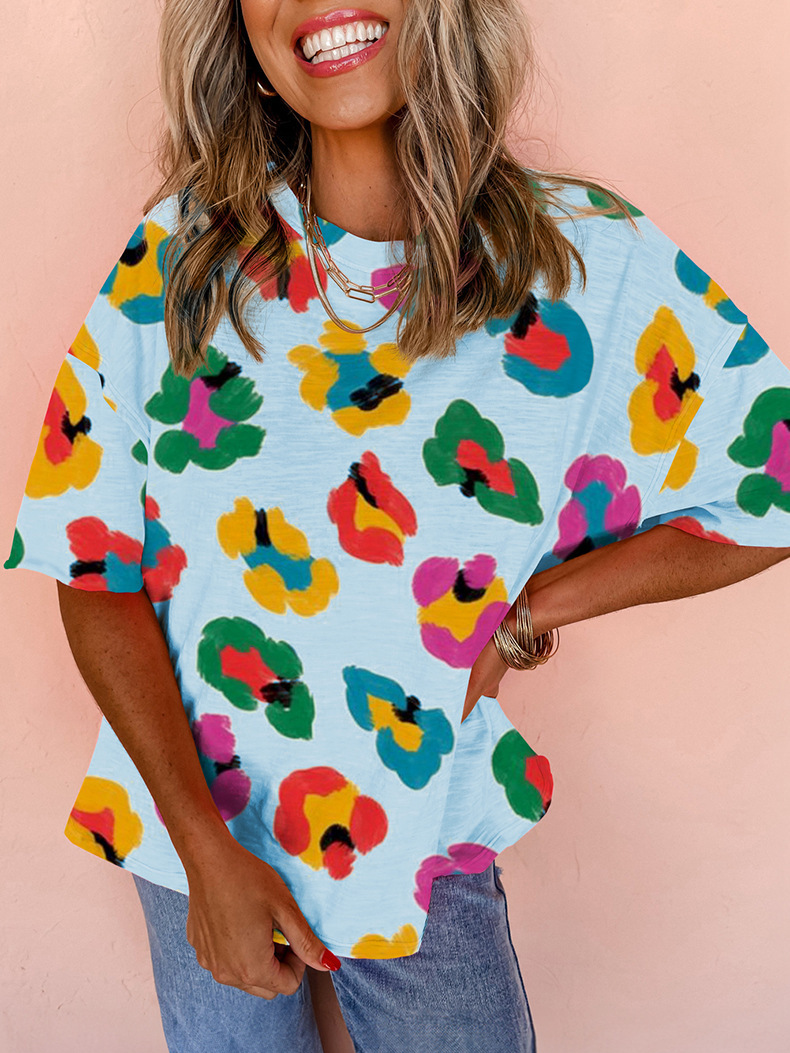 Women's Colorful Leopard Print Oversized T-Shirt