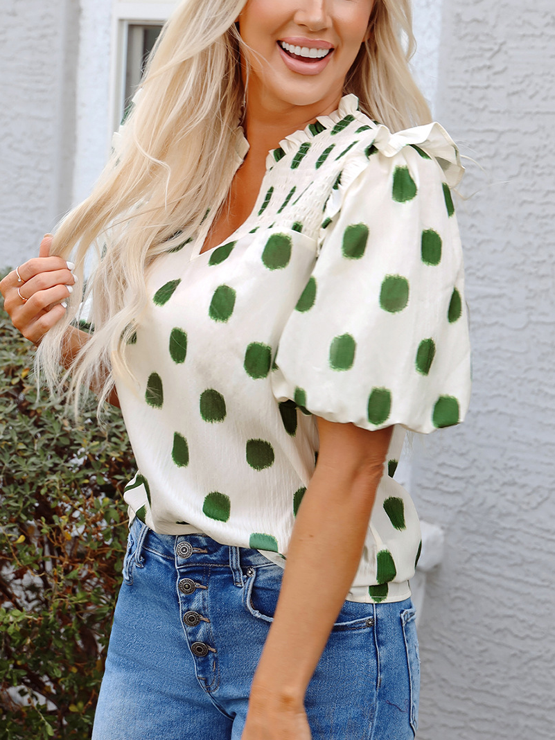 Women's Polka Dot Ruffled Chiffon Blouse