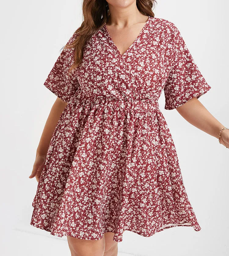 V NECK FLARED SHORT DRESS