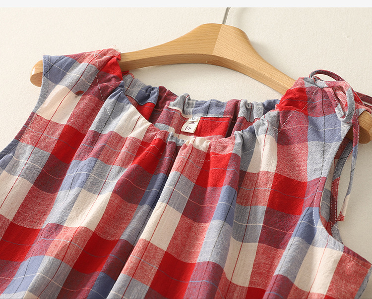 Plaid Cozy Round Neck Drawstring Sleeveless Shirt