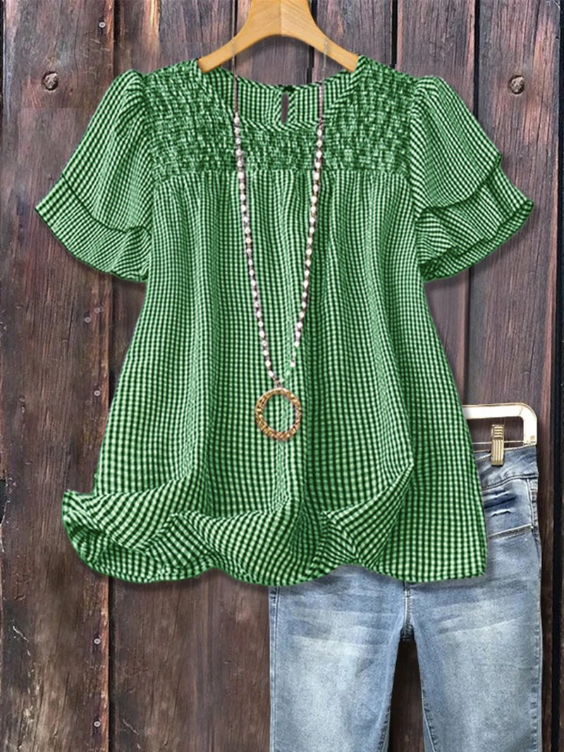 Casual Checkered Tiered Short Sleeve Top(BUY 2 FREE SHIPPING)