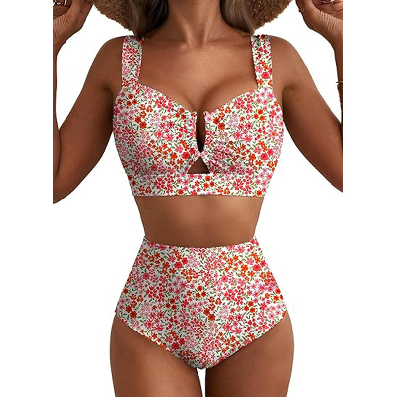 Women's Floral V-Wire High Waist Bikini Set