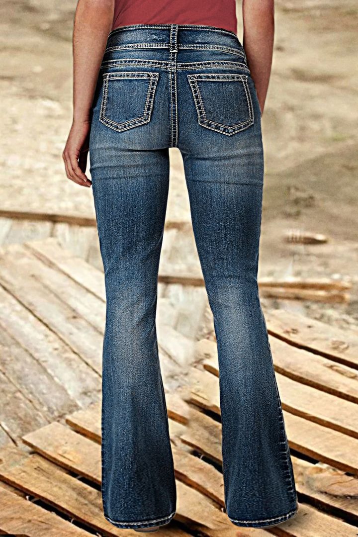 MIDIROS Vintage Low Waist Ripped Button Up Jeans-Umairmen