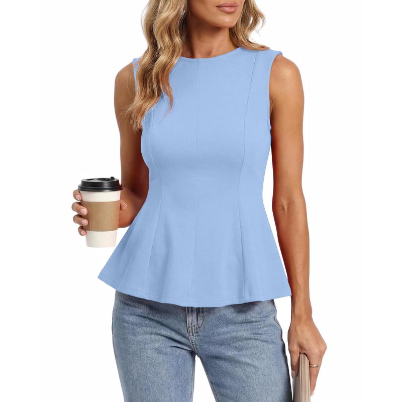 2026 Women’s Summer Top Round Neck Sleeveless Slim Fit Ruffle Tank Blouse（buy 3 free shipping)