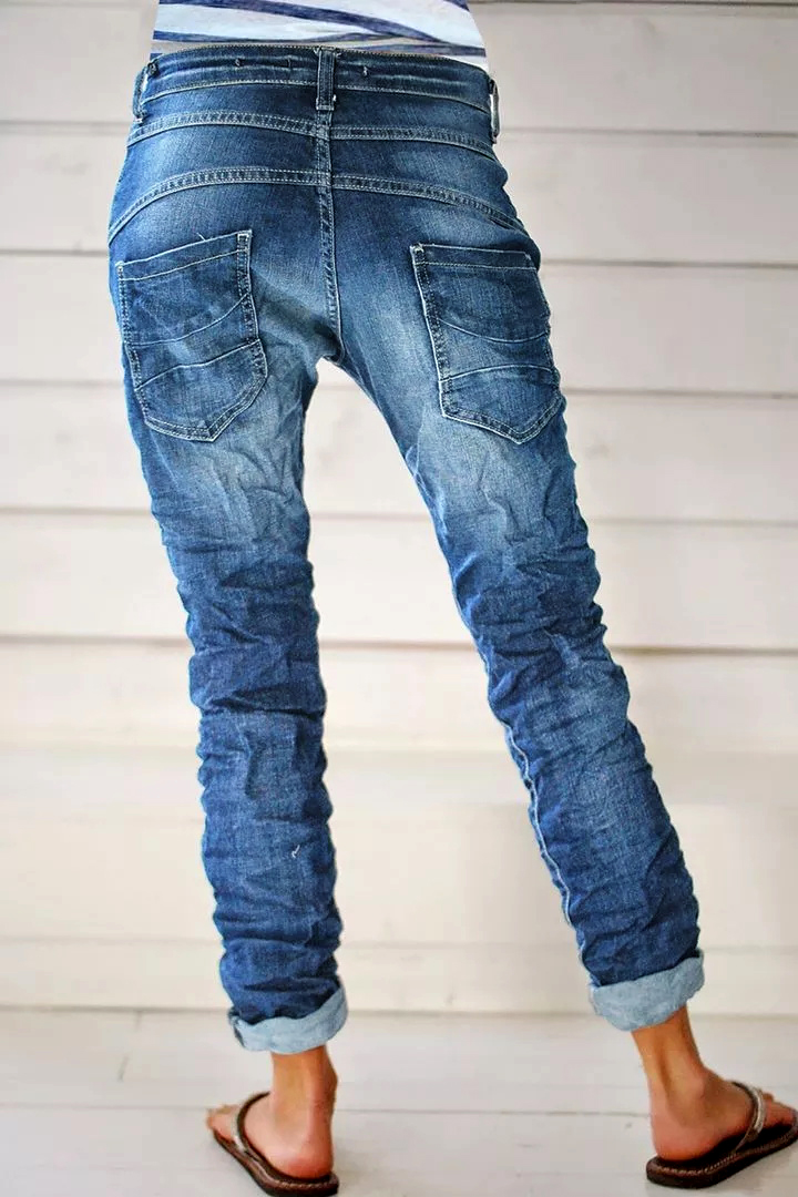 Midiross Vintage Button Fly Stitch Trim Low Waist Jeans