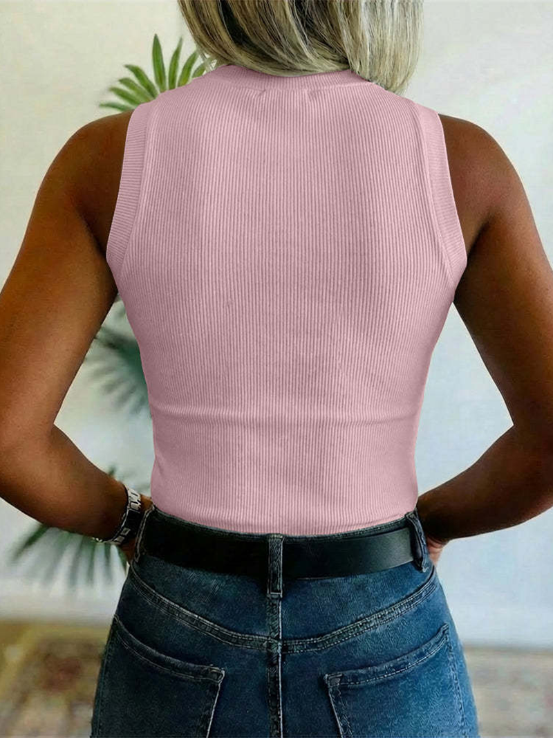 Round neck solid color rhinestone vest(BUY 2 FREE SHIPPING)