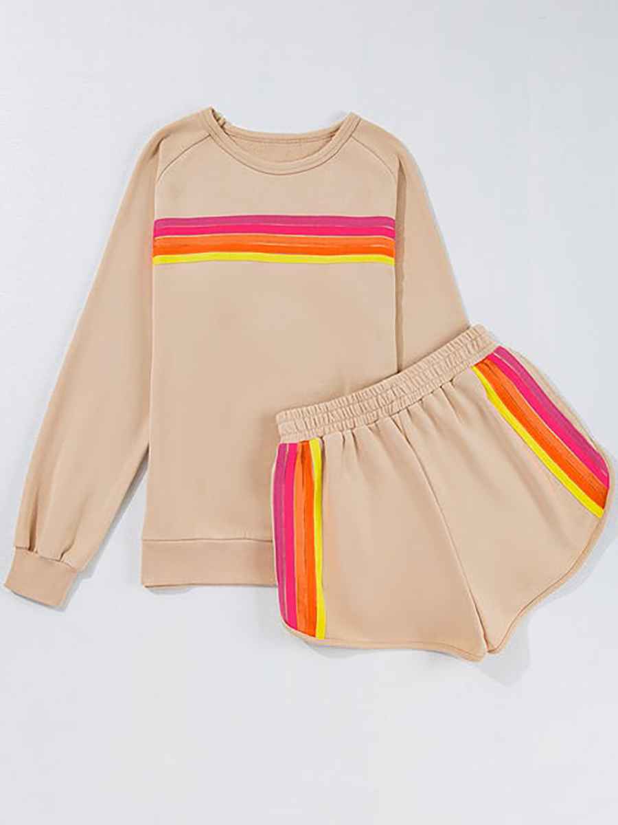 🔥HOT SALE🔥Rainbow sweatshirt and shorts two-piece casual set
