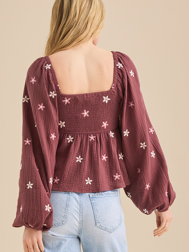 Lantern sleeve embroidered loose top(BUY 2 FREE SHIPPING)