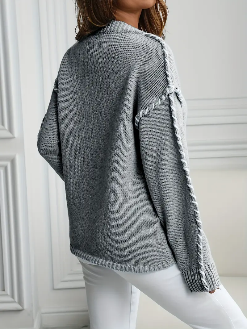 Women's Contrast Binding Drop Shoulder Sweater