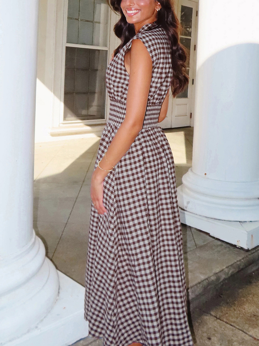 Women's Gingham Sleeveless Maxi Dress