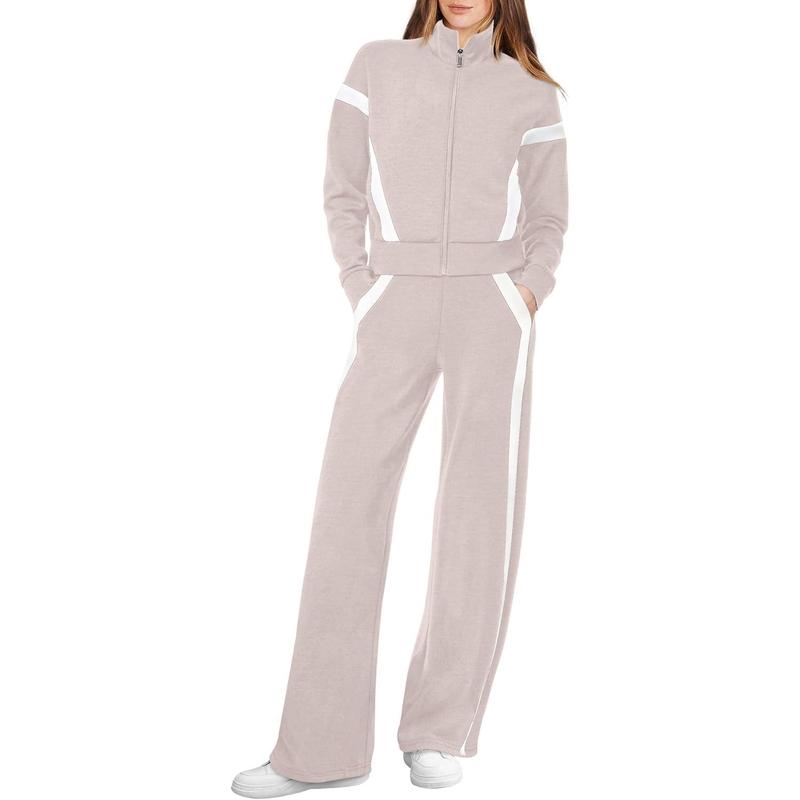 Women Sweatsuit 2 Piece Outfits Sweatshirt Wide Leg Sweatpant Tracksuit