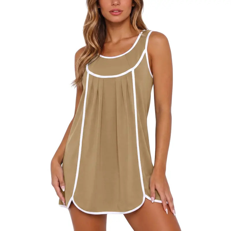 Women's Contrast Piping Relaxed Tank Dress