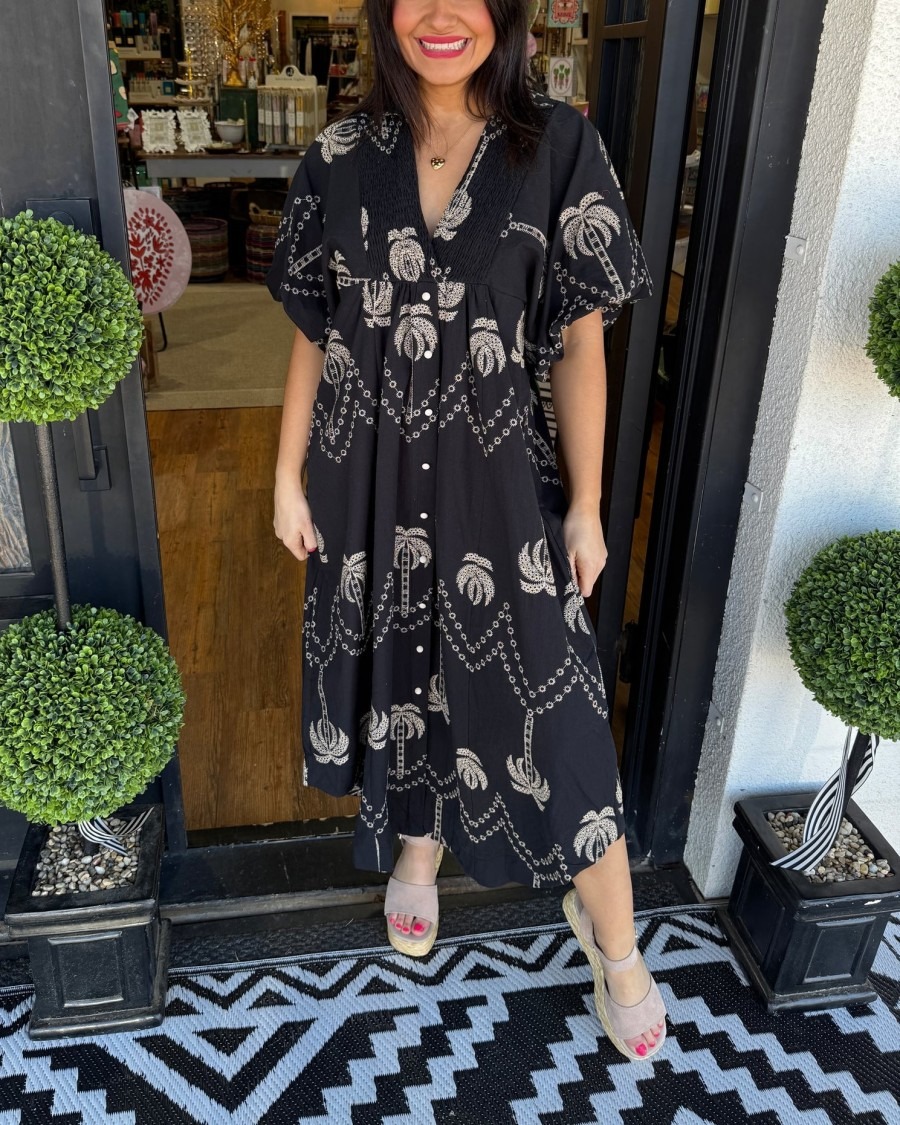 💝💝Oversized Textured V-Neck Palm Tree Print Dress (Buy 2 Free Shipping)