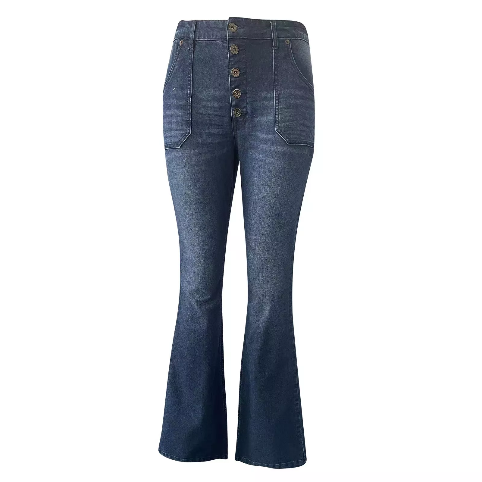 70s High Rise Stretchy Buttons Bell Bottom Jeans