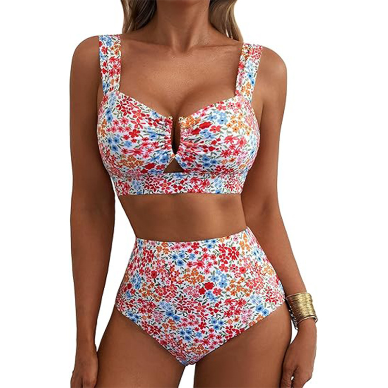 Women's Floral V-Wire High Waist Bikini Set
