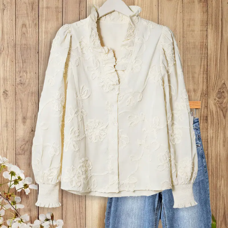 Women’s V-Neck Floral Embroidered Southern Lace Blouse