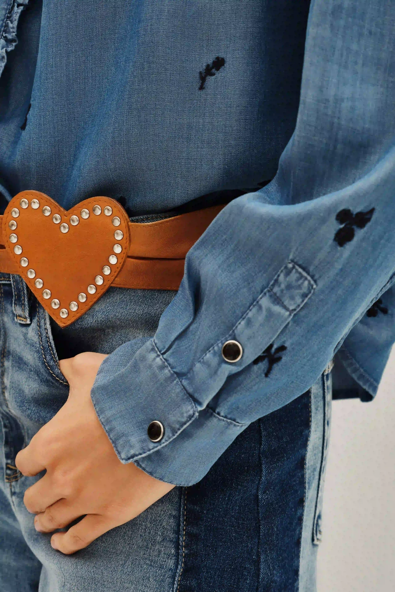 Women's long-sleeved round neck denim ruffle shirt（buy 2 free shipping)