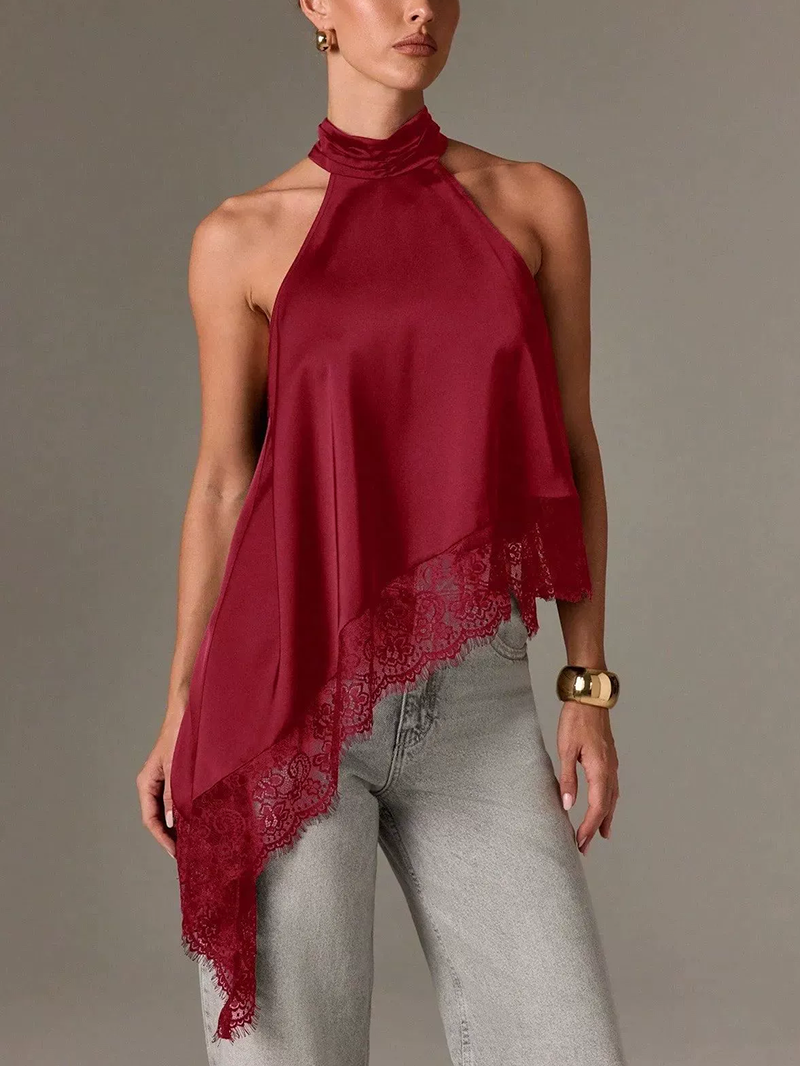 Sleeveless lace-trimmed satin vest(BUY 2 FREE SHIPPING)