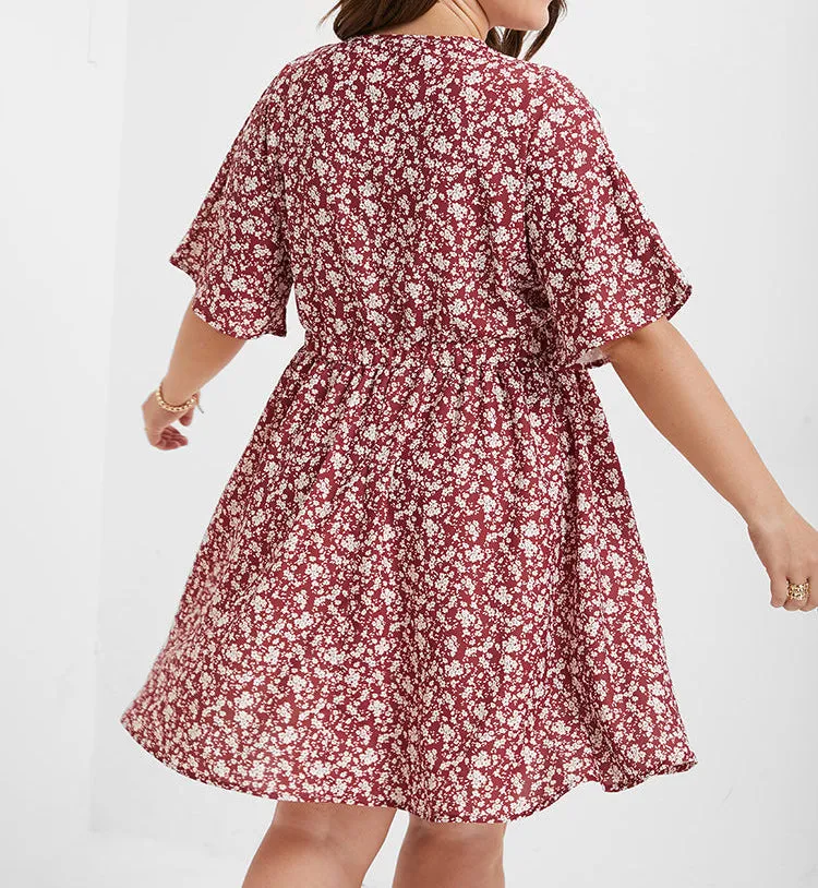 V NECK FLARED SHORT DRESS