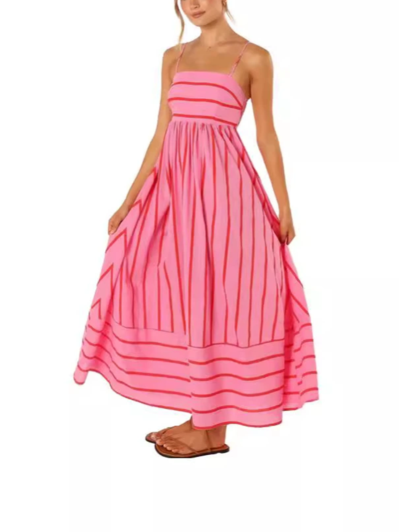 Women's Striped Back Smocked Maxi Dress(BUY 2 FREE SHIPPING)