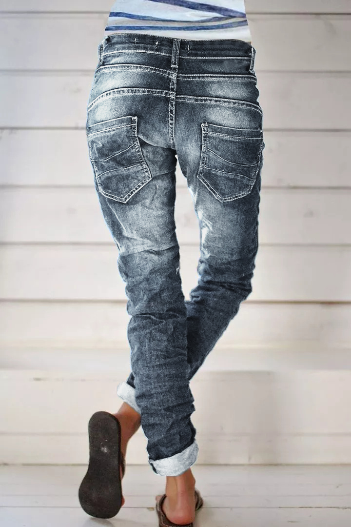 Midiross Vintage Button Fly Stitch Trim Low Waist Jeans