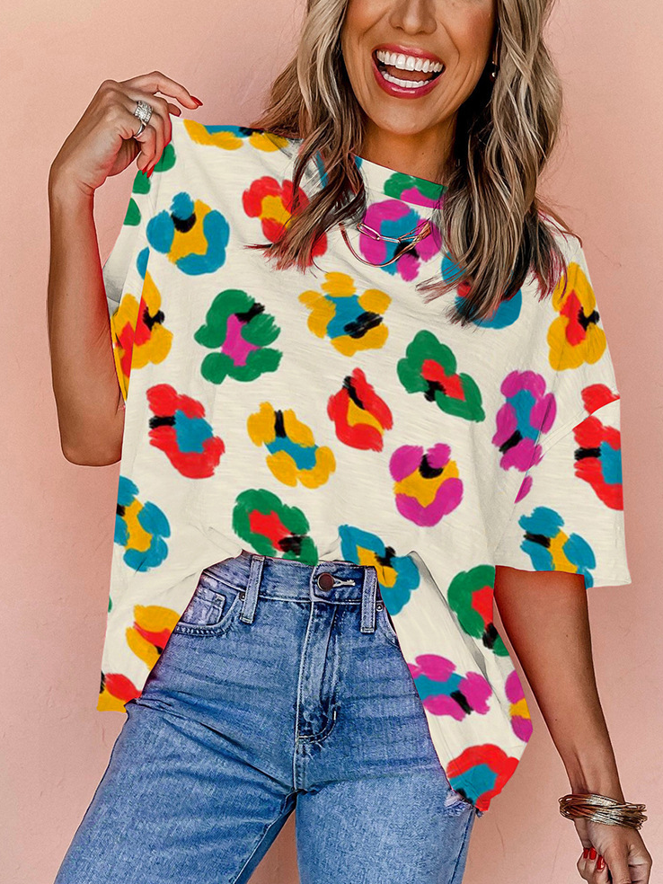 Women's Colorful Leopard Print Oversized T-Shirt