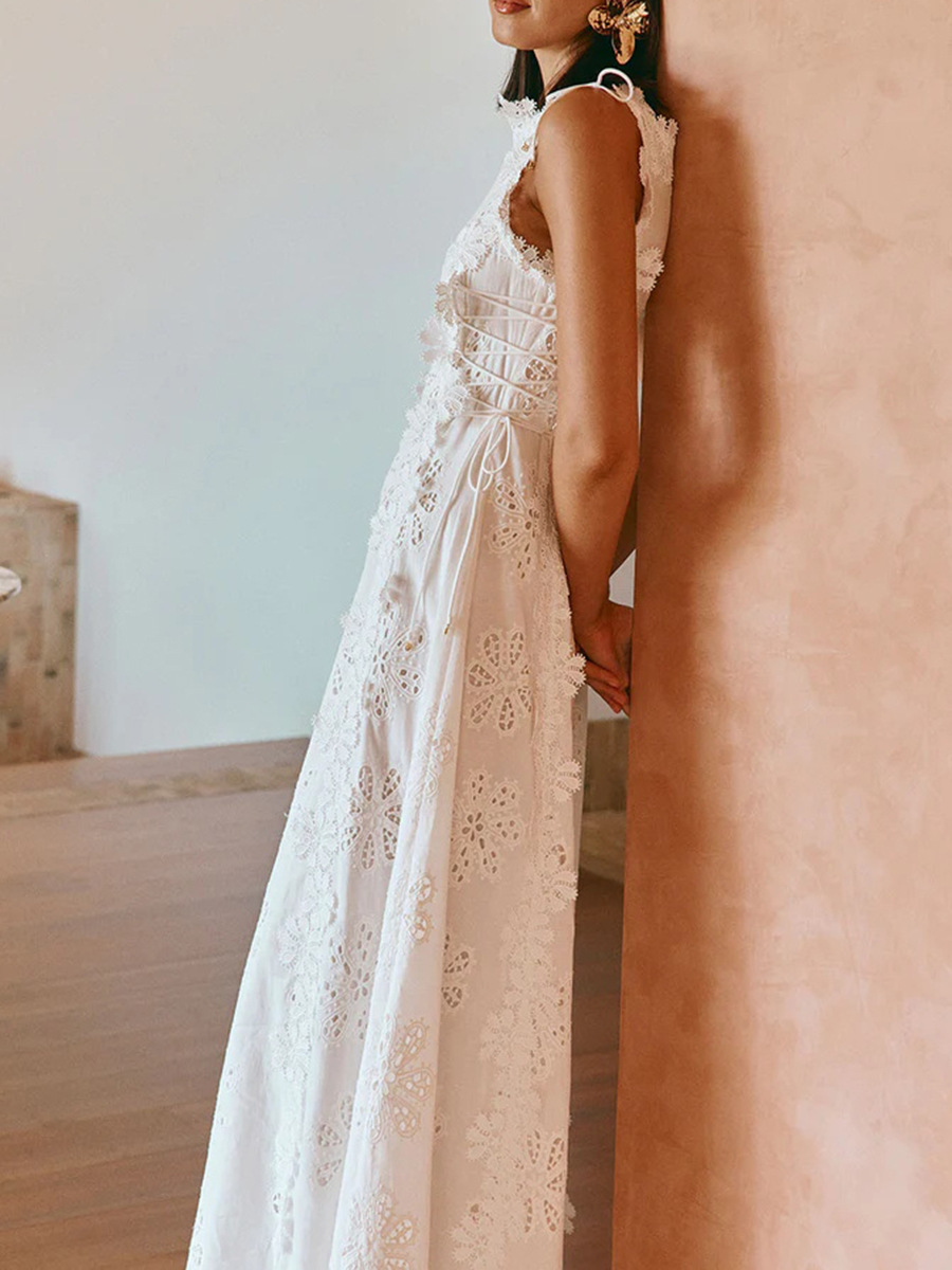 Women's Lace Embroidery Sleeveless Maxi Dress