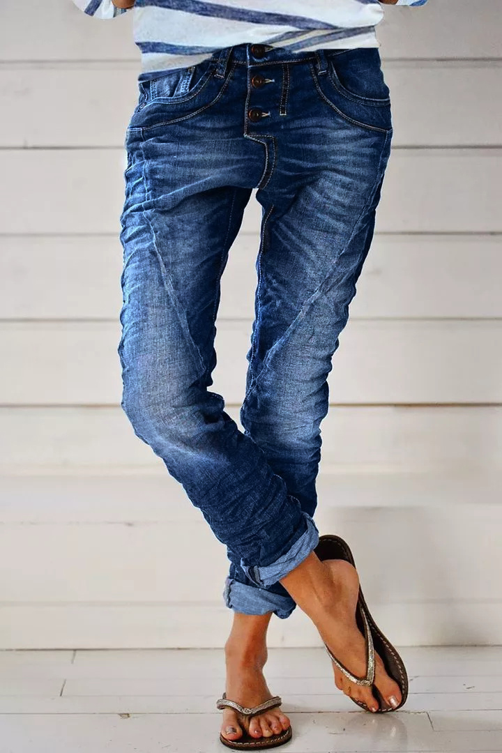 Midiross Vintage Button Fly Stitch Trim Low Waist Jeans