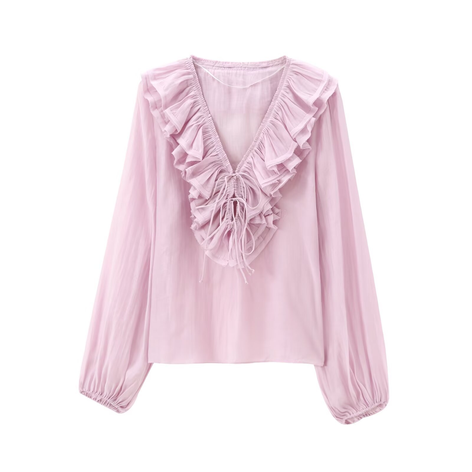 Lantern sleeve ruffle long sleeve shirt（BUY 2 FREE SHIPPING)