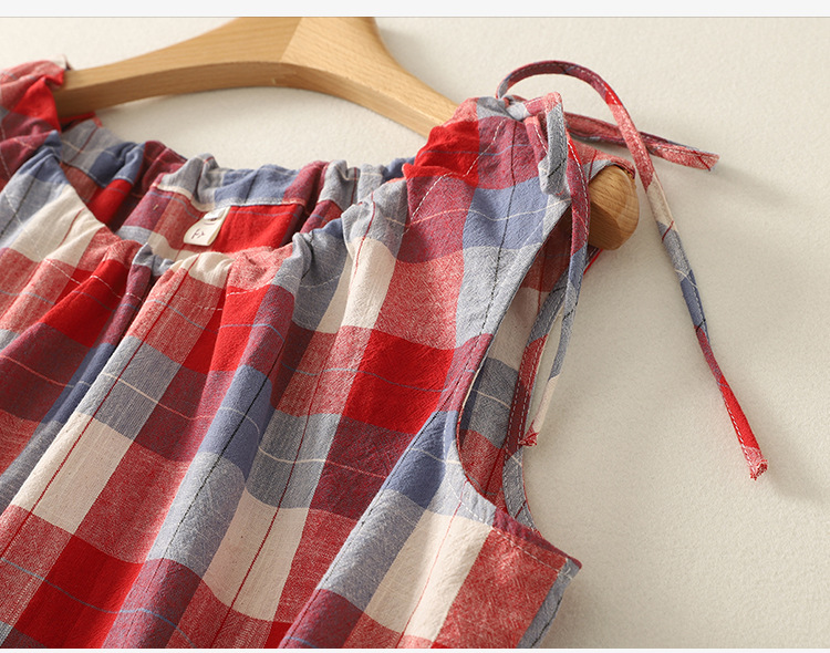 Plaid Cozy Round Neck Drawstring Sleeveless Shirt