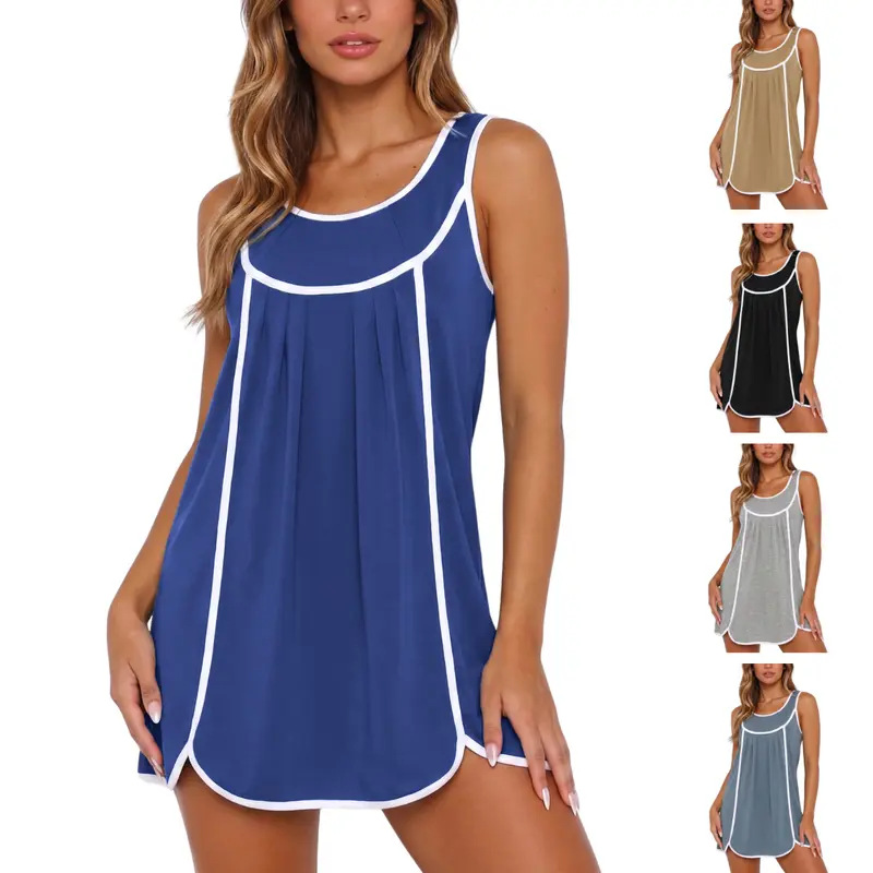 Women's Contrast Piping Relaxed Tank Dress