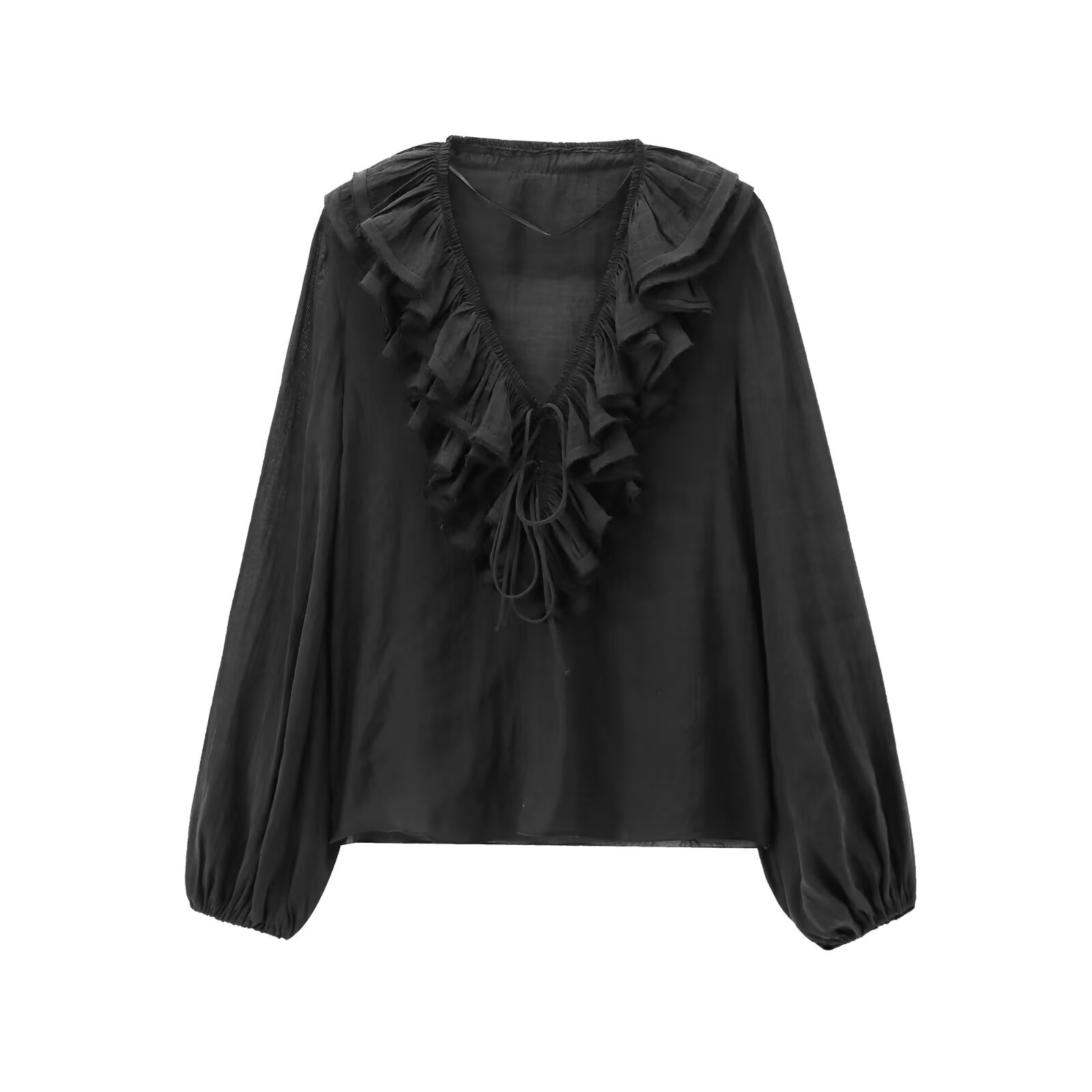 Lantern sleeve ruffle long sleeve shirt（BUY 2 FREE SHIPPING)