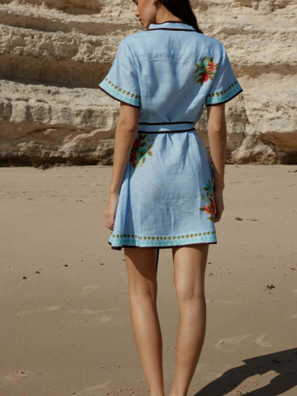 Women's Floral Print Belted Mini Shirt Dress