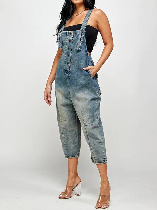 2022 Fashion Casual Designer Style Denim Suspender Jumpsuit