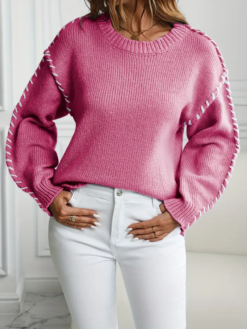 Women's Contrast Binding Drop Shoulder Sweater