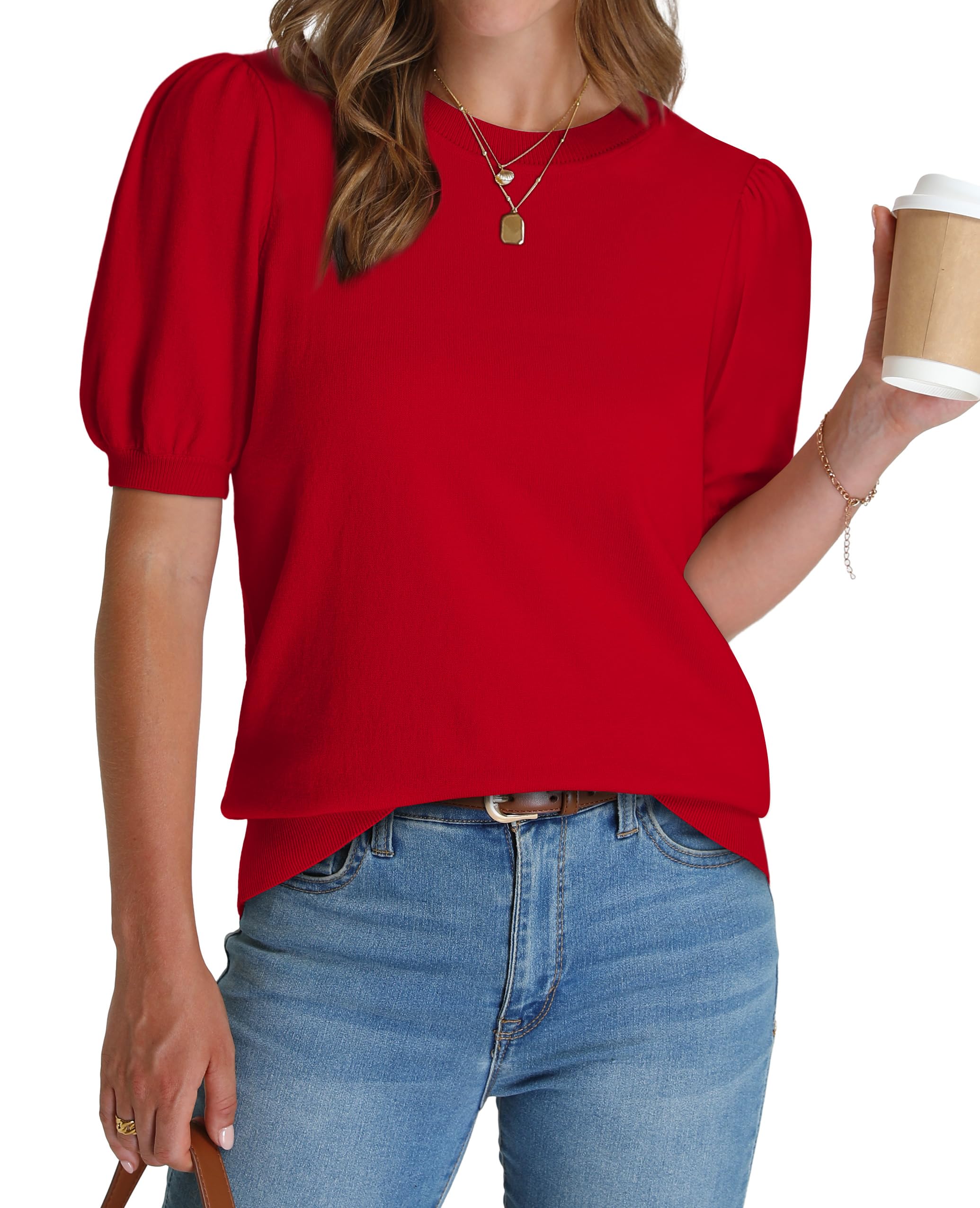 ⏰Hot Sale-Women's Lightweight Puff Short Sleeve Sweater(Buy 2 Free Shipping)