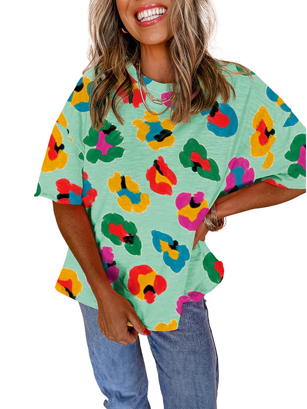 Women's Colorful Leopard Print Oversized T-Shirt