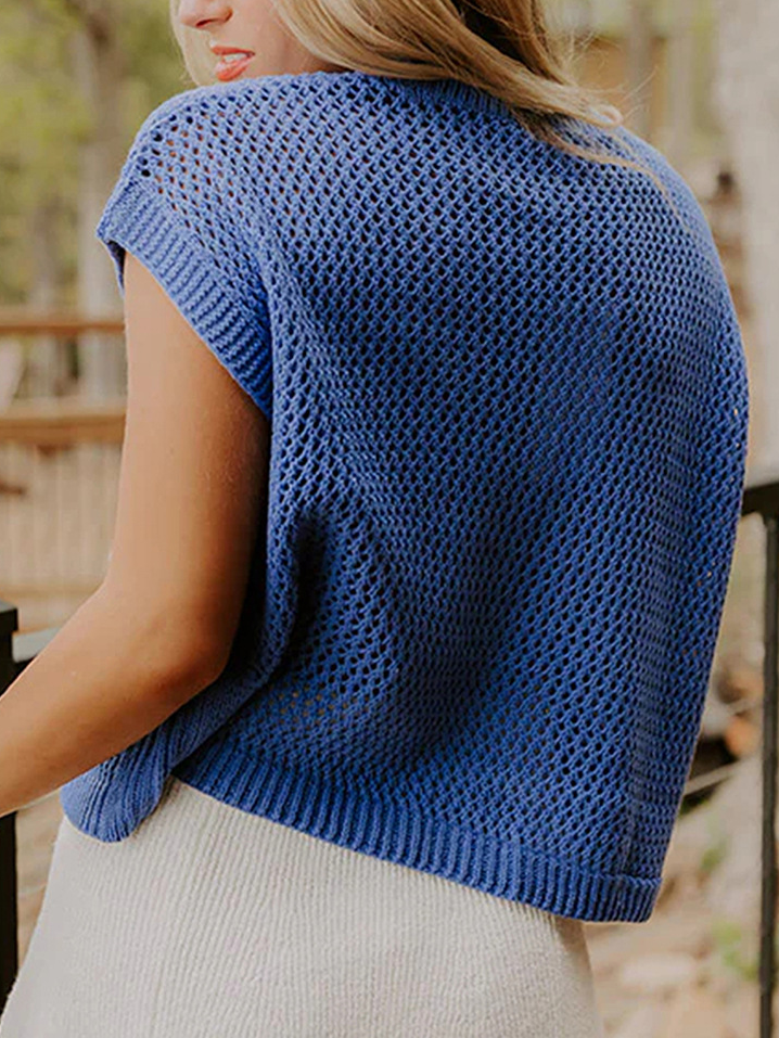 Women's American Flag Print Openwork Knit Sleeveless Sweater