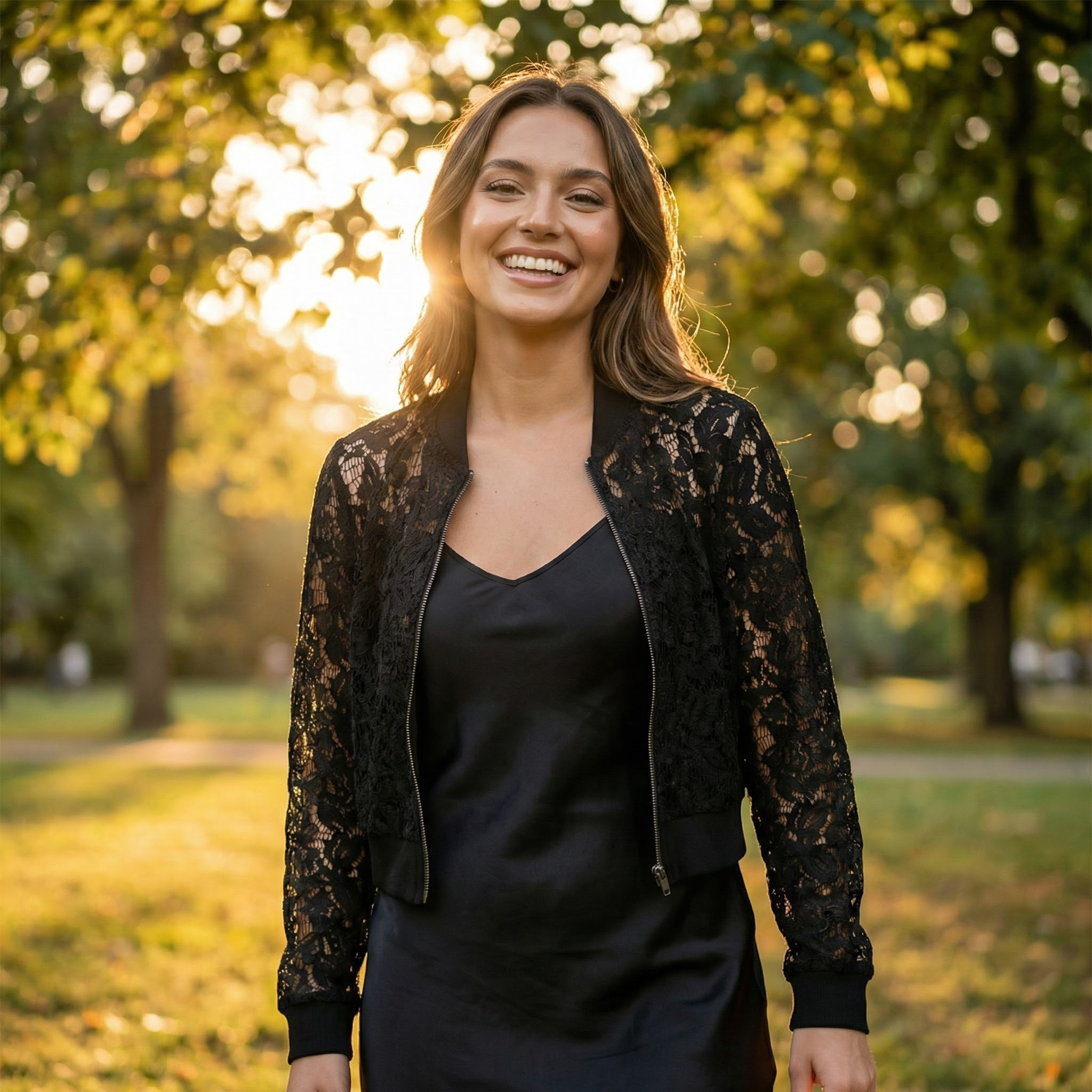 Elegant women's jacquard lace see-through zip-up short jacket