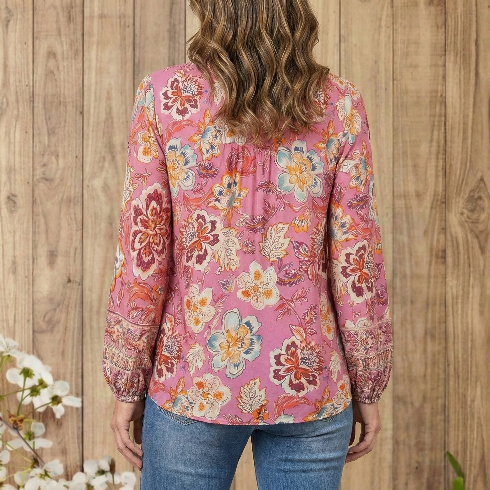 Women's floral print V-neck long puff-sleeved shirt（buy 2 free shipping）